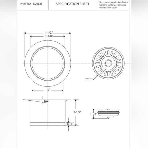 Westbrass D2082S-62 Extra-Deep Waste Disposal Flange & Strainer, Matte Black - Picture 4 of 6
